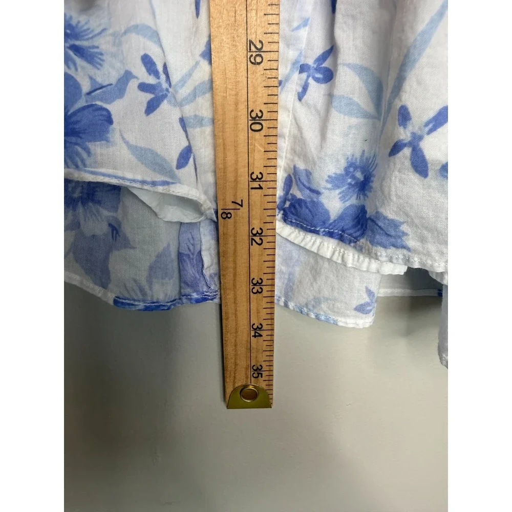 LoveShackFancy Womens XL Floral Mini Dress Blue White Ruffle Cotton